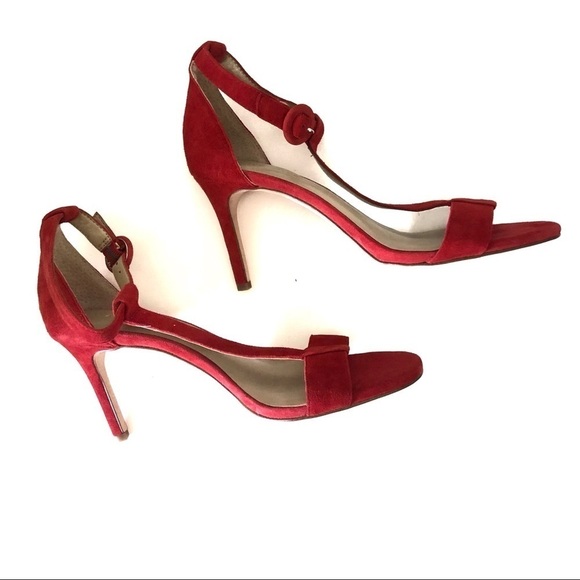 Ann Taylor red suede pointed toe ankle strap heel - Picture 9 of 11